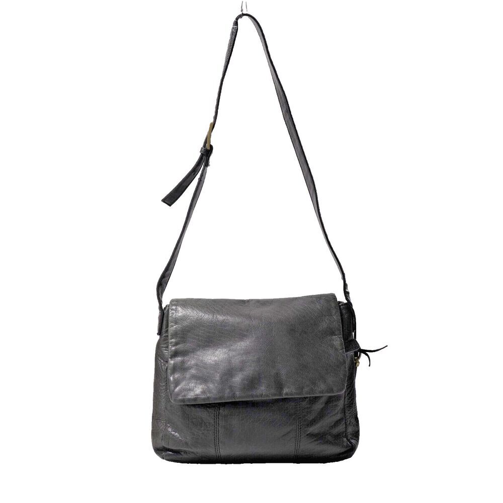 Rolfs Genuine Leather Shoulder‎ Bag Purse Black Soft Flap Built In Wallet SEE
